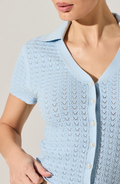 Shop Astr The Label Short Sleeve Cardigan In Sky Blue