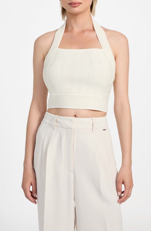 Guess Sofie Rib Crop Halter Top In White