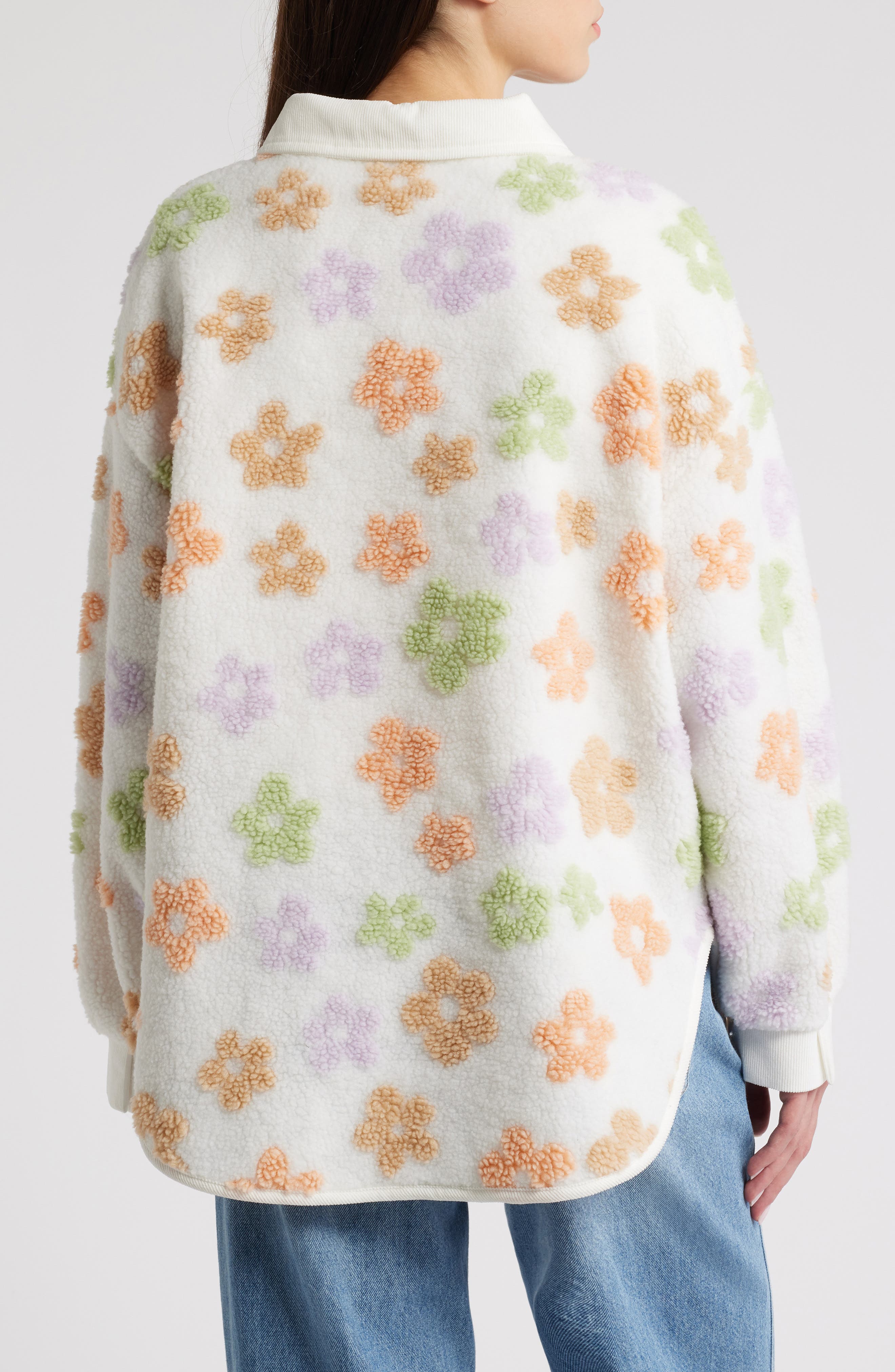 All in Favor Daisy Floral High Pile Fleece Shacket (Women) | Nordstromrack
