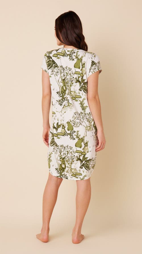 The Cat's Pajamas Pima Knit Short Sleeved Sleep Shirt Conversational In Green