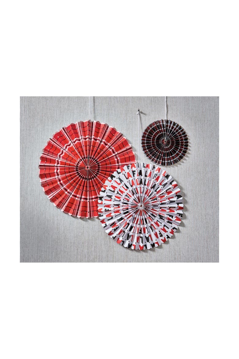 Falala Plaid Paper Fan Decor Set of Three Multicolor Art, Alternate, color, Red