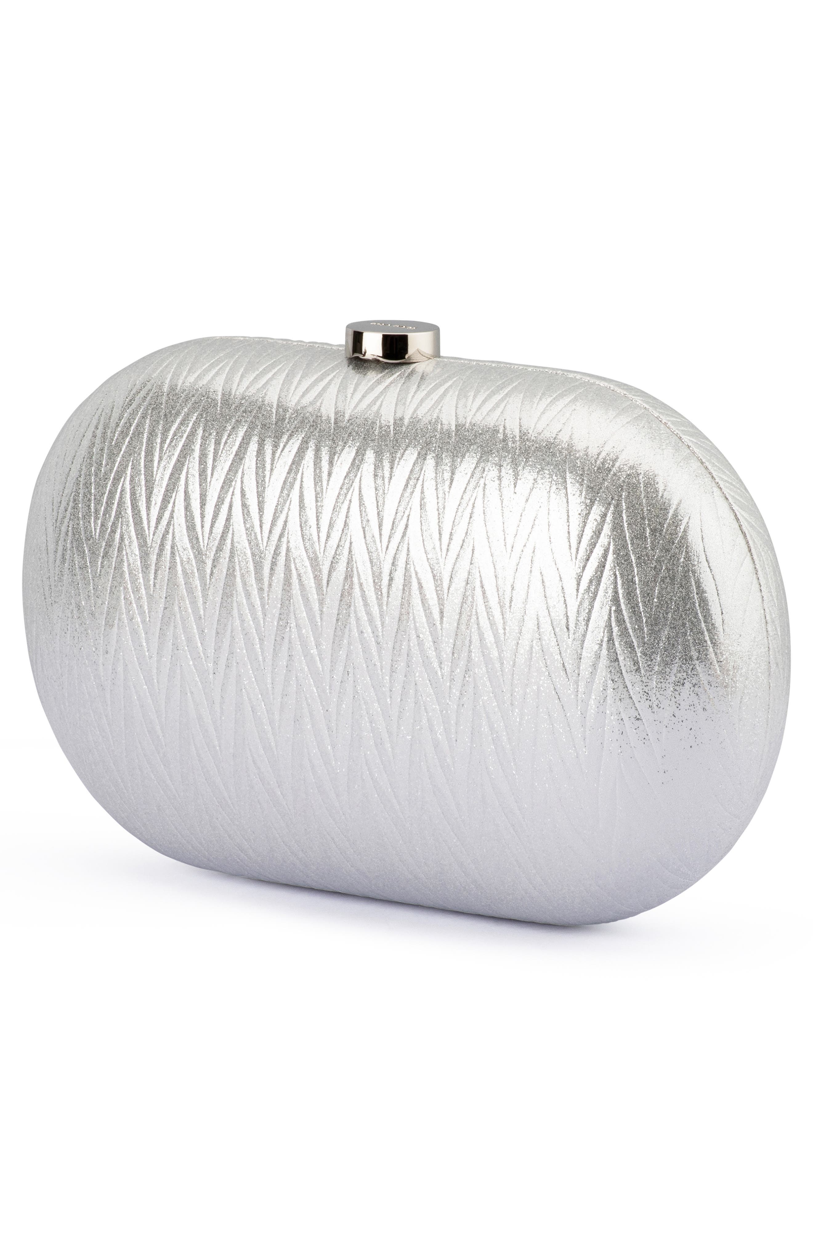 Olga Berg Izza Oval Frame Clutch, Alternate, color, Silver