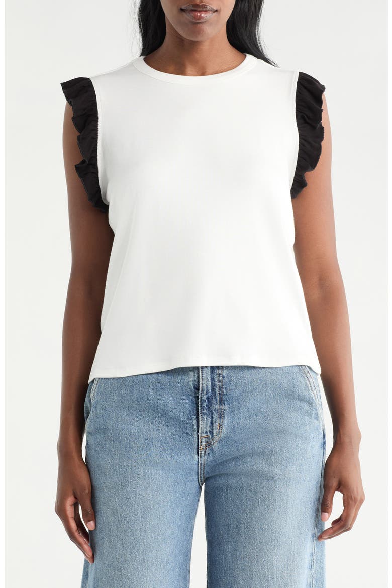Ruffle Sleeveless Top, Main, color, BONE/ BLACK