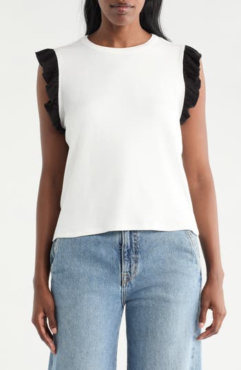 Cyrus Ruffle Sleeveless Top In White