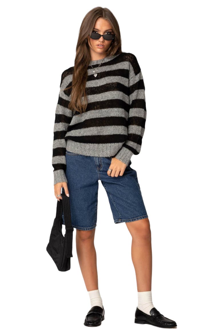 Stripe Sweater, Alternate, color, BLACK/GREY