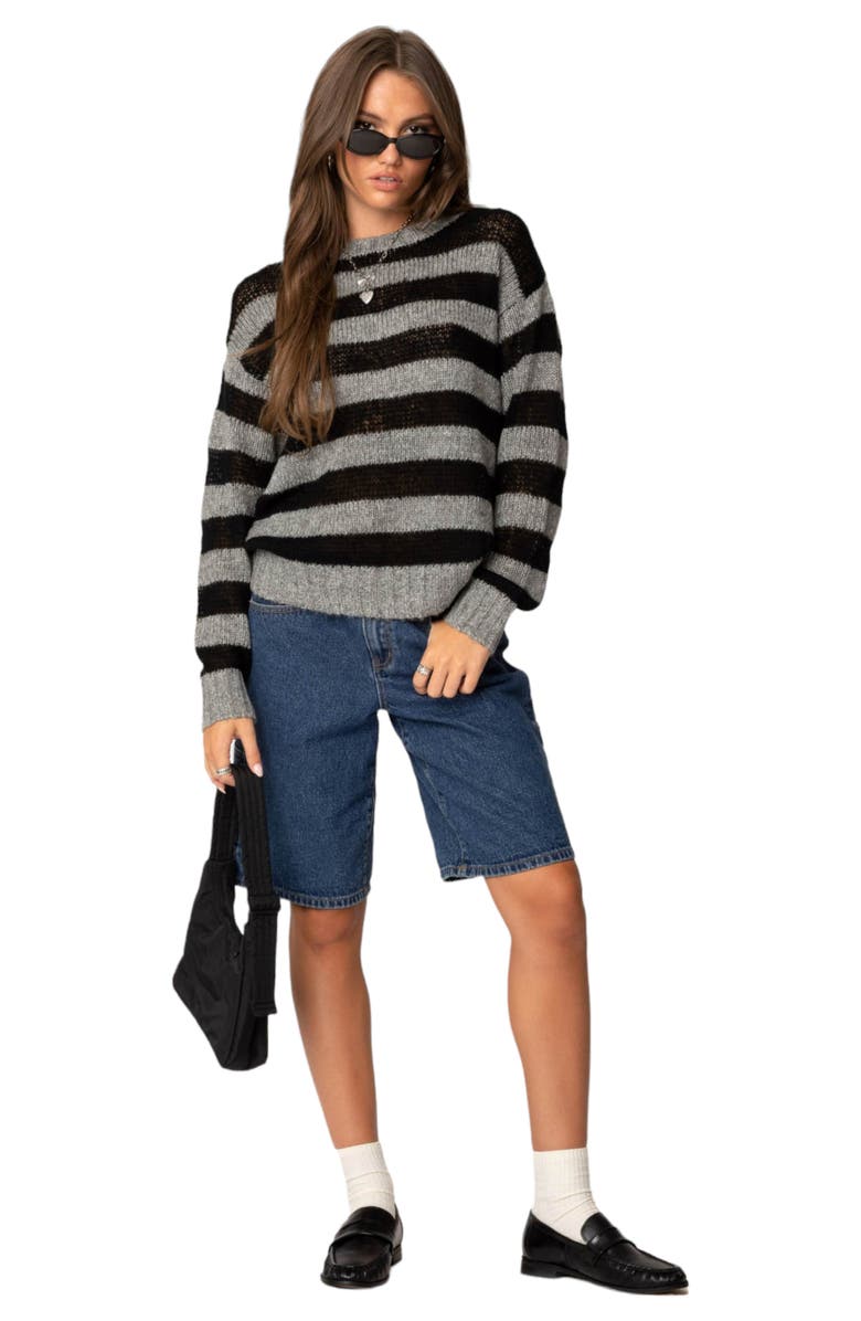 EDIKTED Stripe Sweater, Alternate, color, Black/Grey
