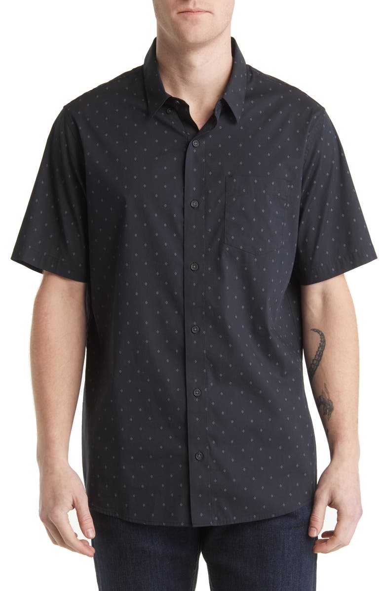 TravisMathew Better Not Diamond Print Short Sleeve Button-Up Shirt, Main, color, 