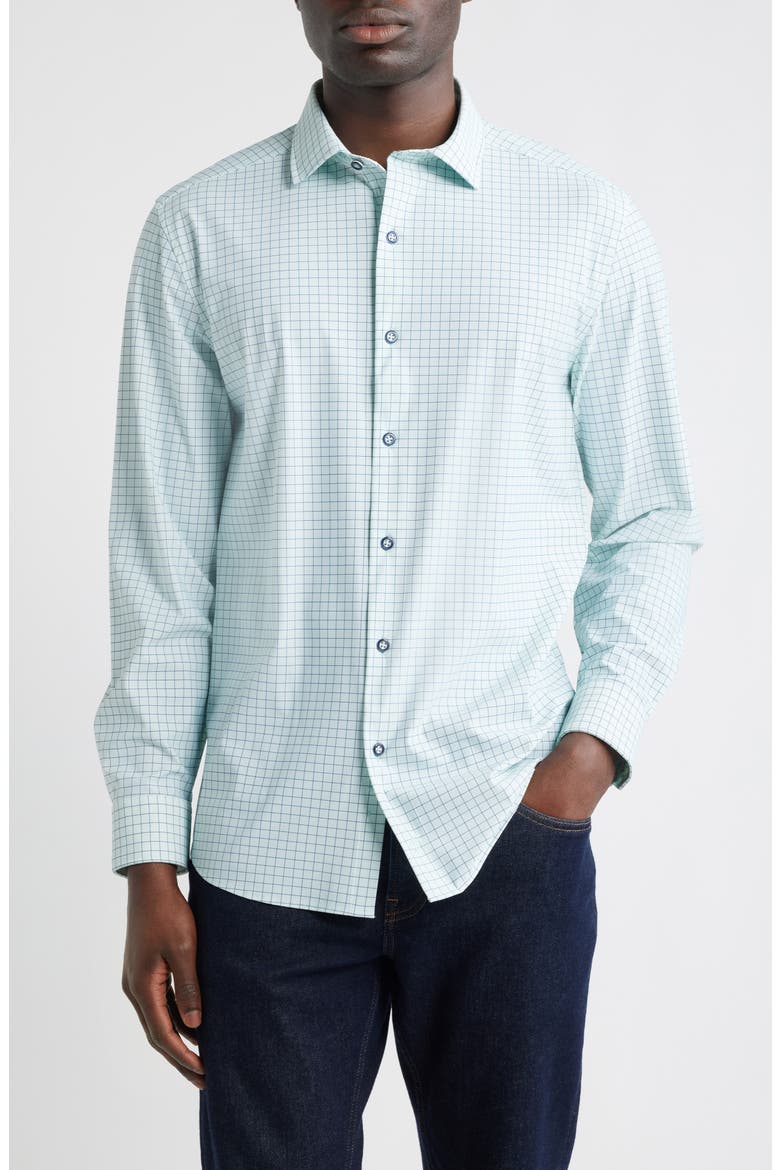 XC Motion Performance Knit Button-Up Shirt, Main, color, GREEN WINDOWPANE