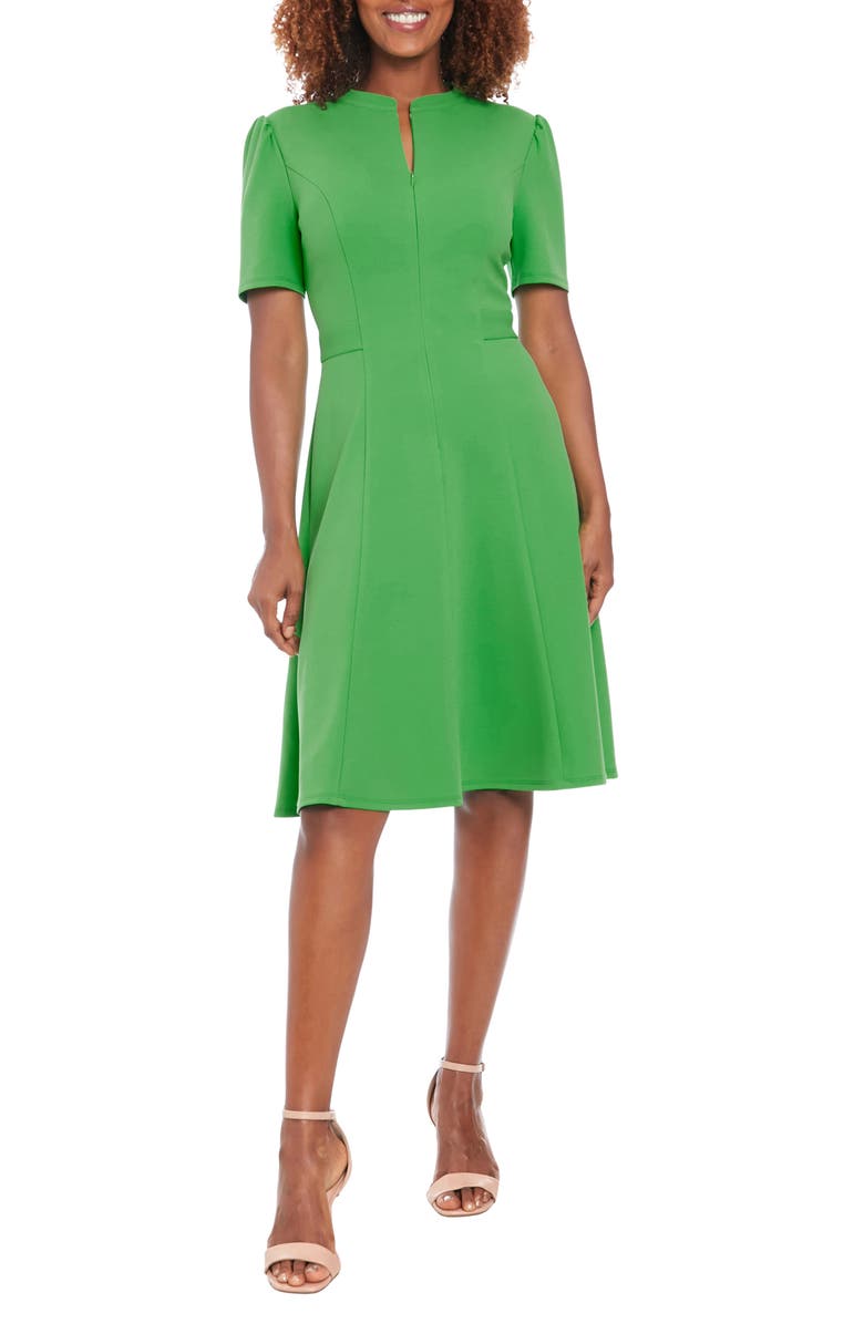 London Times Front Zip Short Sleeve Fit & Flare Dress, Main, color,