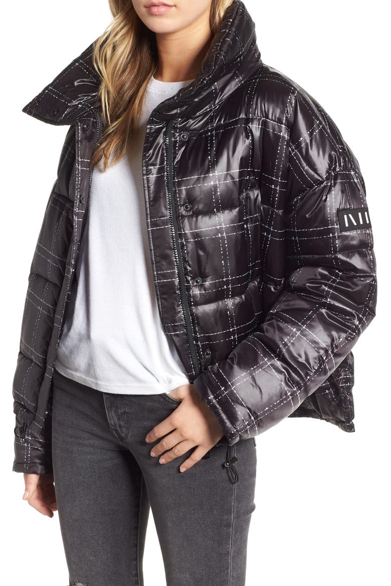 Grid Check Puffer Jacket, Main, color, BLACK/ WHITE