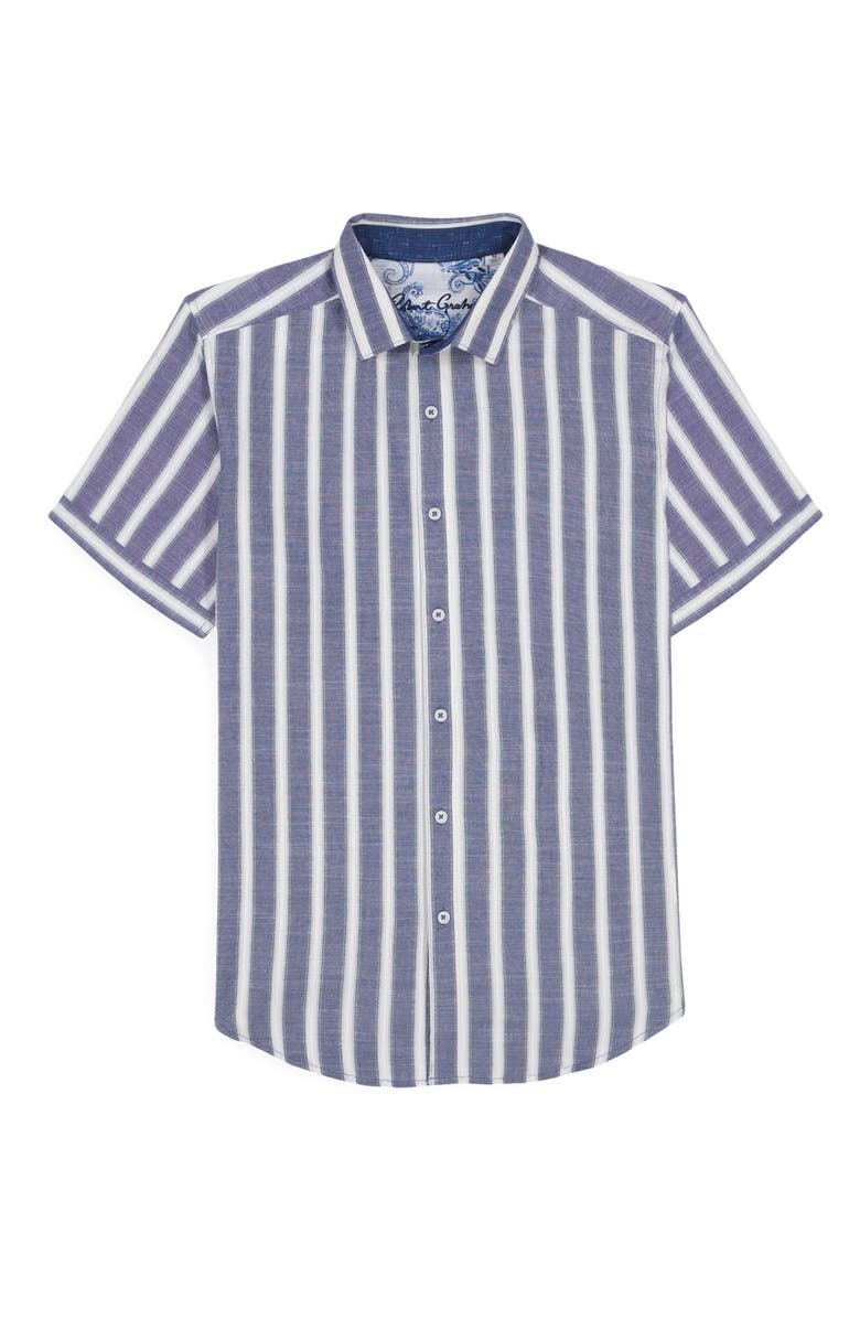 Robert Graham Preston Stripe Cotton Blend Button-Up Shirt, Alternate, color, Navy