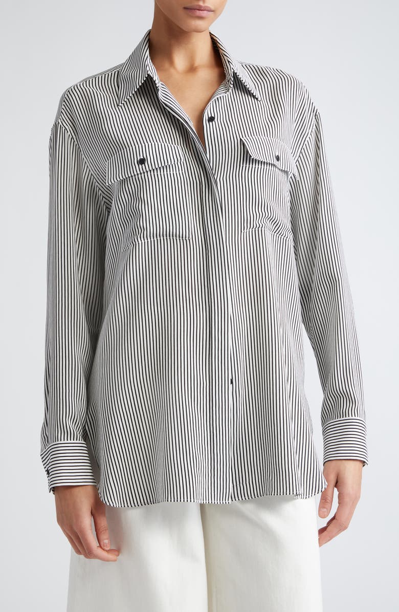 Nili Lotan Ellias Stripe Silk Shirt, Alternate, color, 