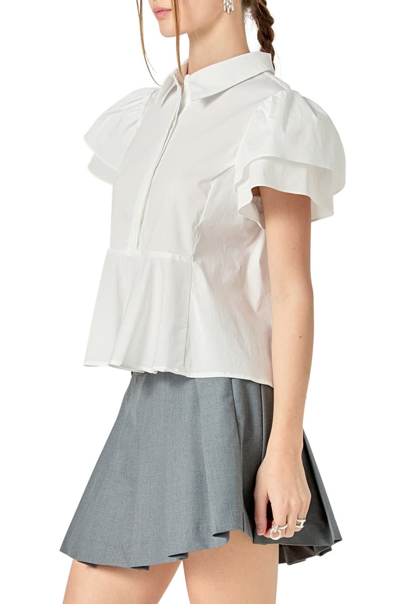 English Factory Woven Peplum Shirt, Alternate, color, White
