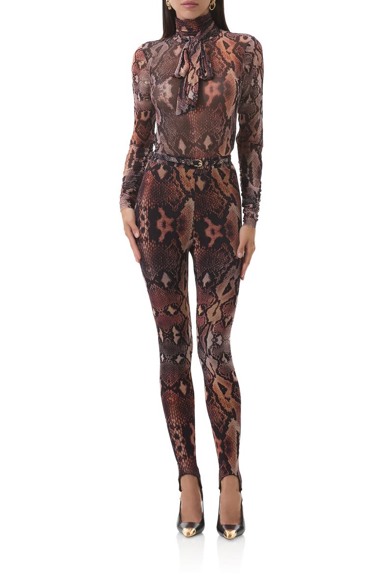Julien Tie Neck Turtleneck Mesh Top, Alternate, color, SCATTERED SNAKE