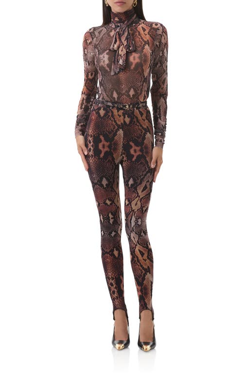 Afrm Julien Tie Neck Turtleneck Mesh Top In Brown