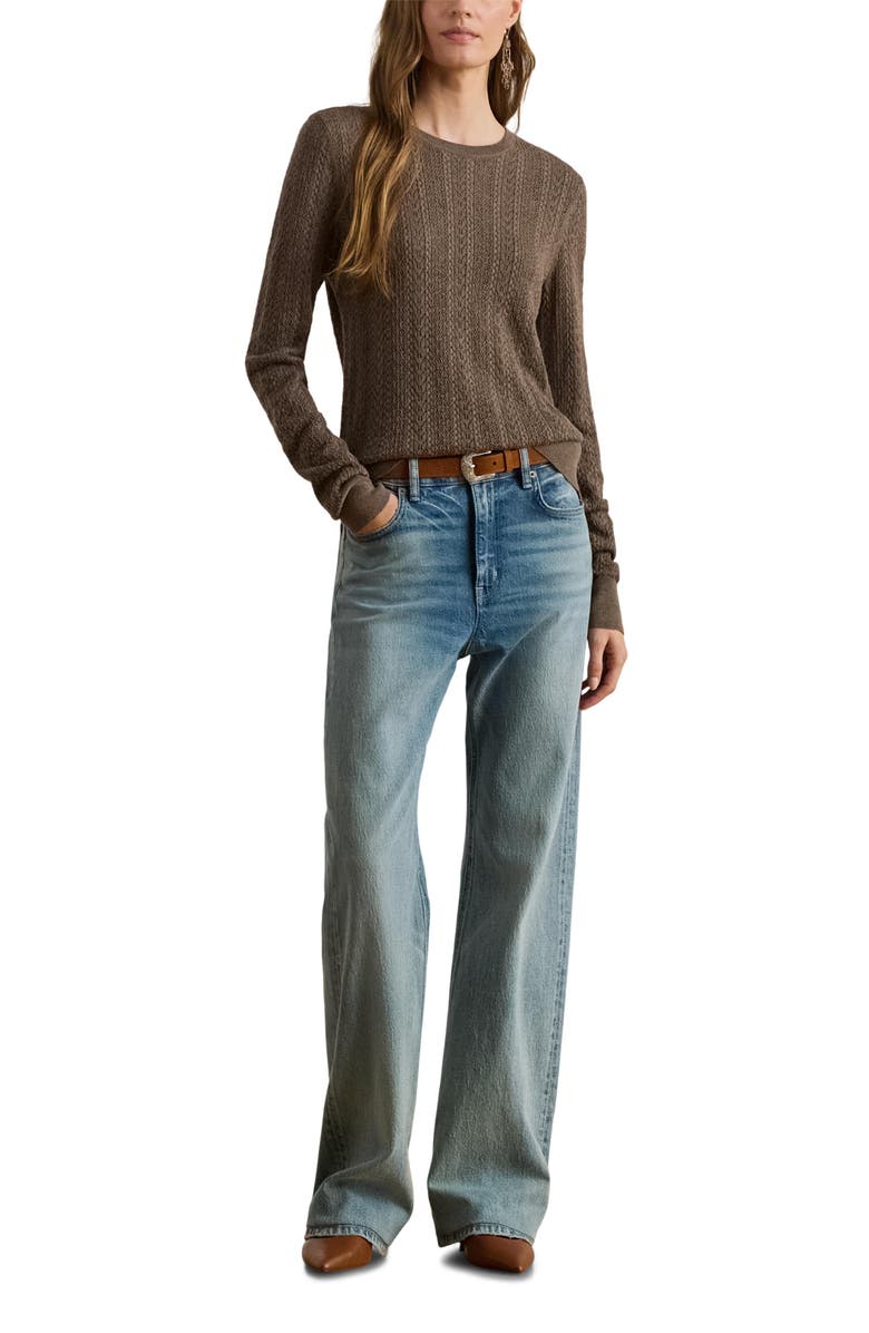 Lauren Ralph Lauren Pointelle Stitch Cotton Blend Sweater, Alternate, color, Taupe Brown Heather