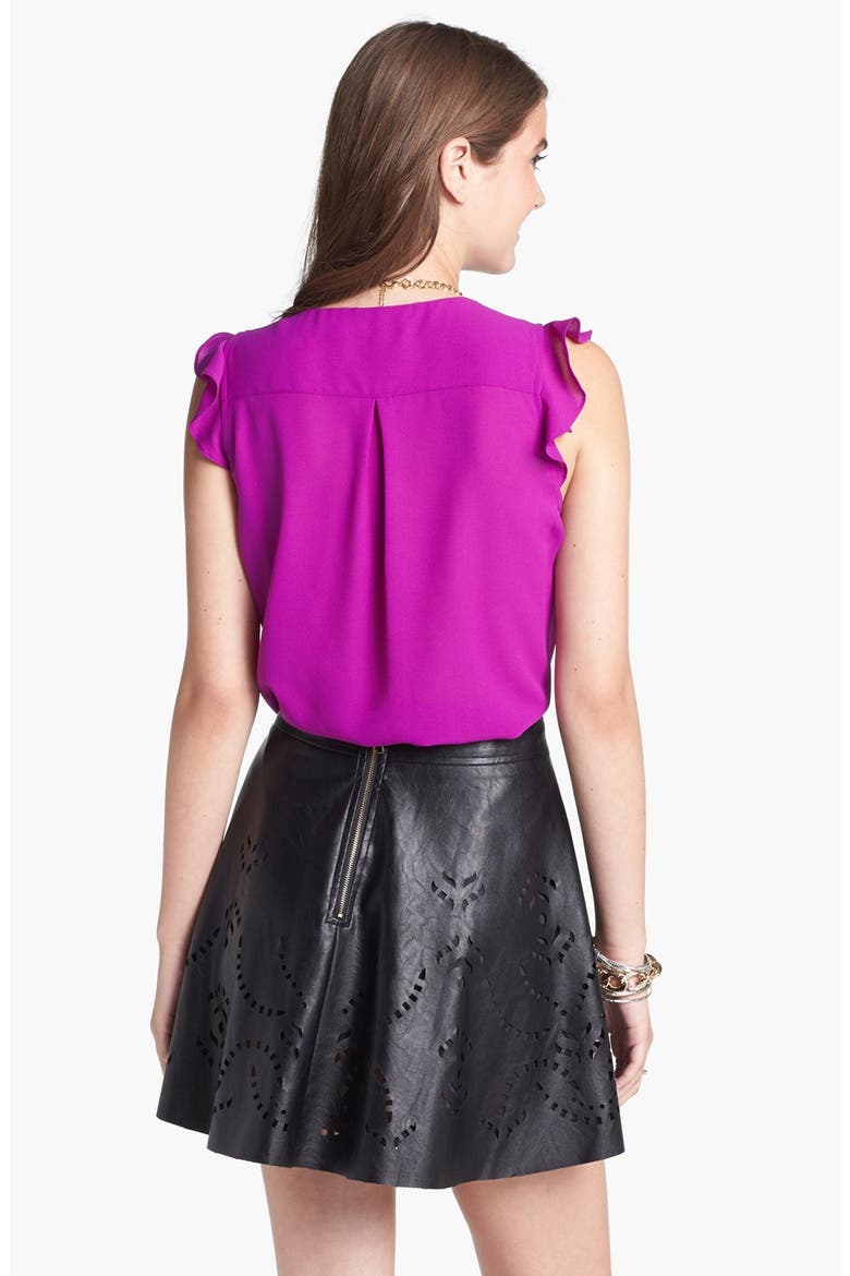 Laser Cut Faux Leather Skater Skirt, Alternate, color, BLACK