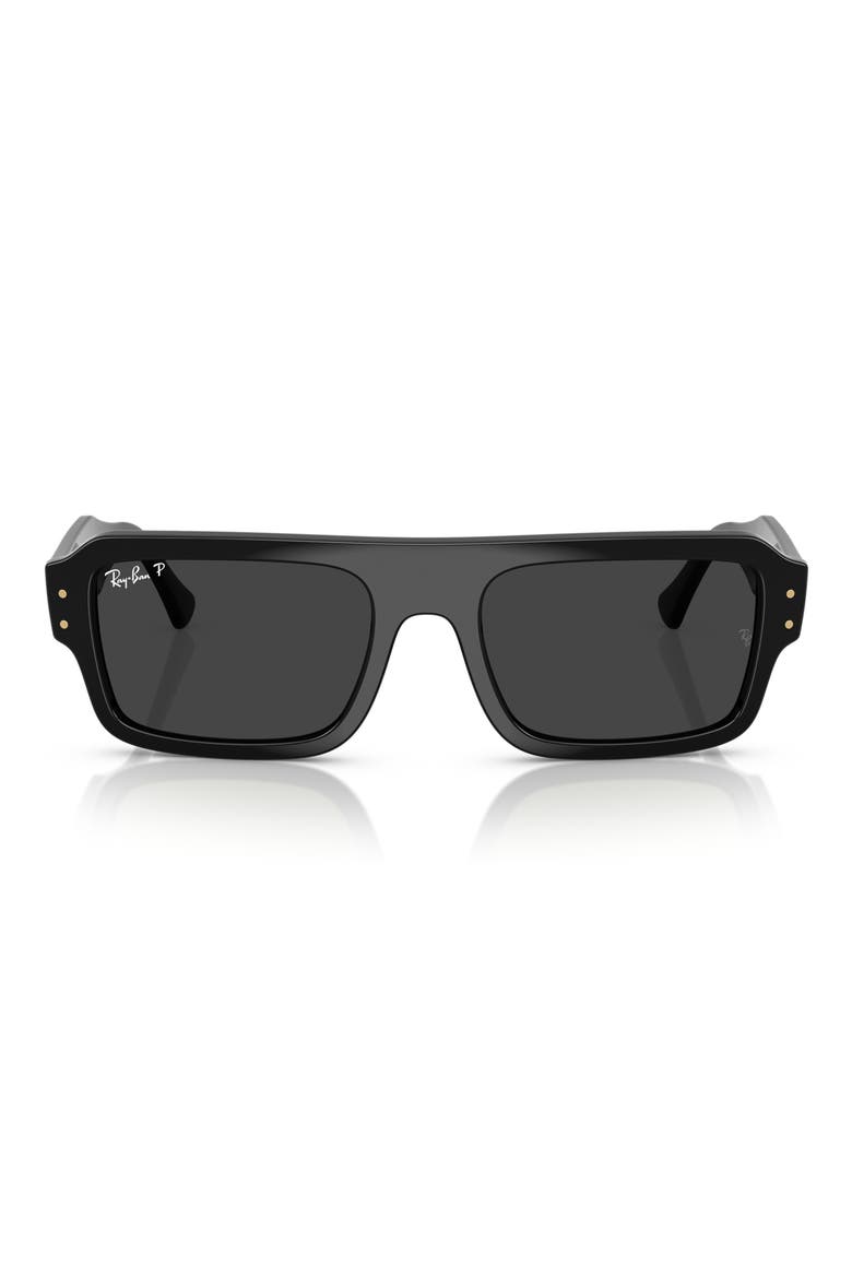 56mm Polarized Rectangular Sunglasses, Main, color, BLACK