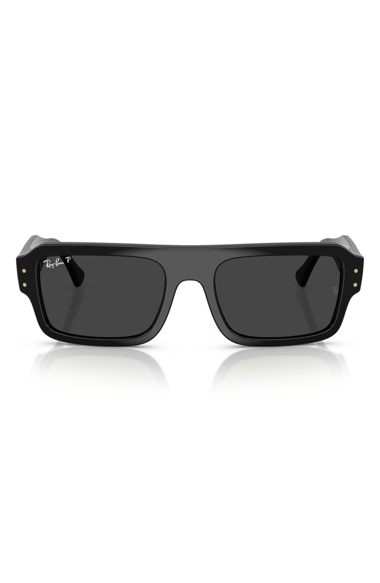 Ray-Ban 56mm Polarized Rectangular Sunglasses, Main, color, Black