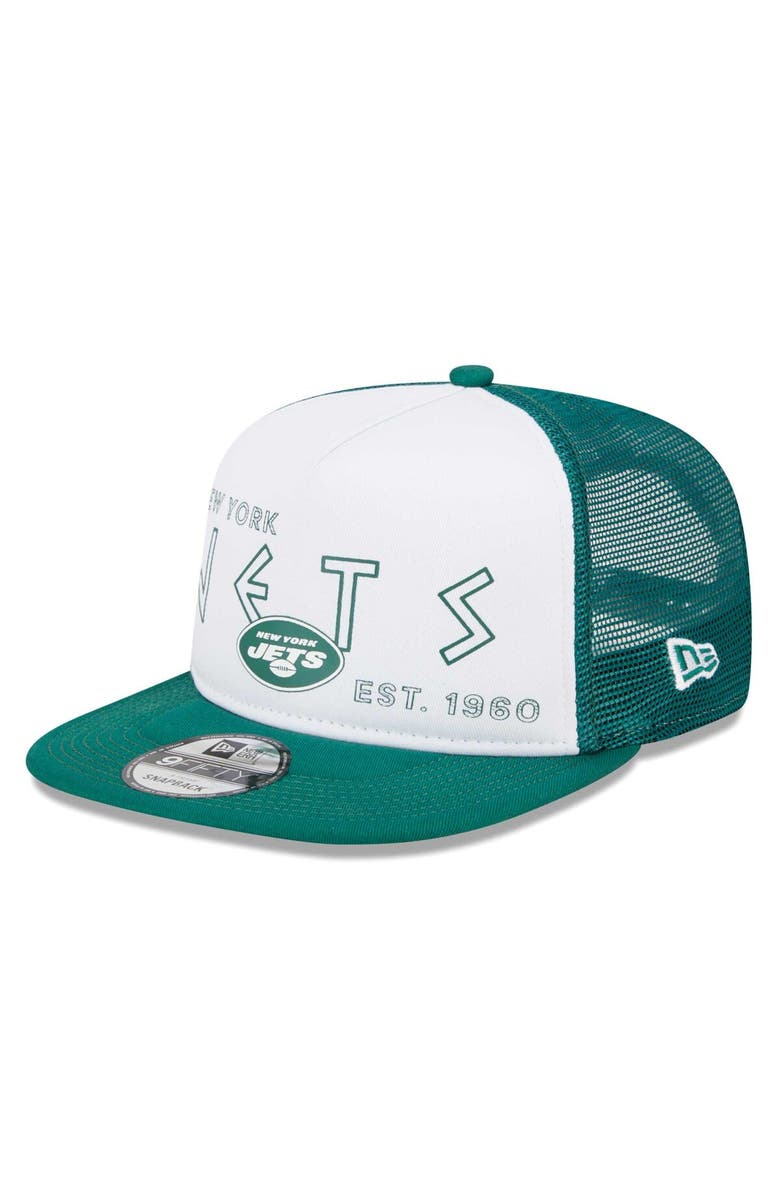 New Era Men's New Era White/Green New York Jets Banger 9FIFTY Trucker Snapback Hat, Main, color, White