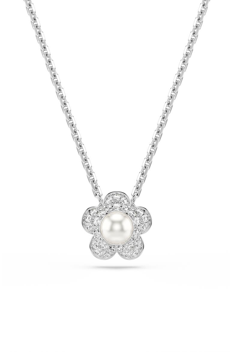 Crystal Faux Pearl Necklace & Earrings Set, Alternate, color, SILVER/ WHITE