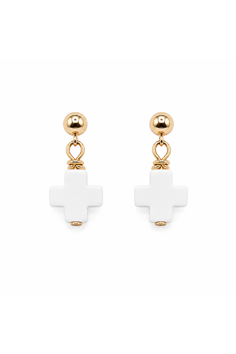 Halo Cross Earrings, Main, color, White