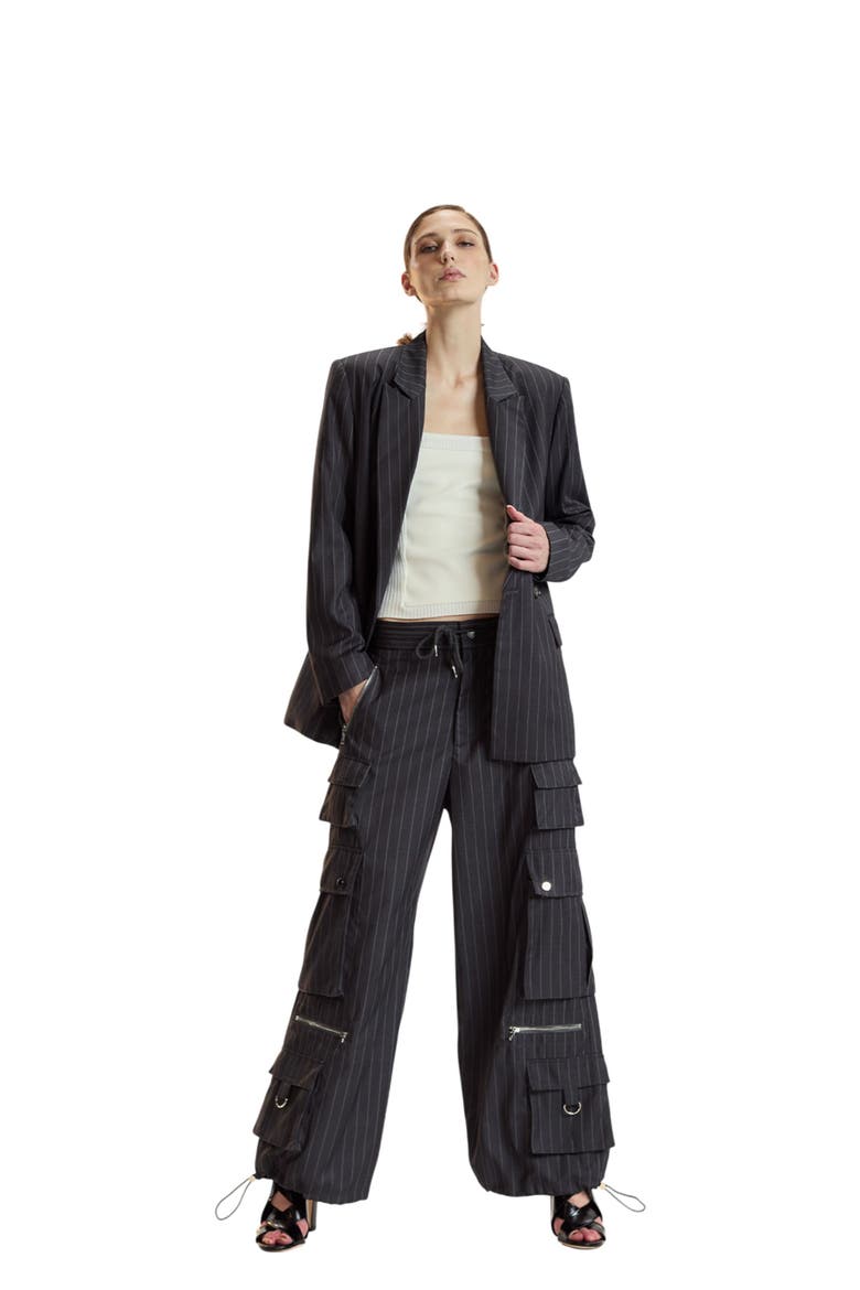 Pinstripe Blazer, Main, color, Heather Grey