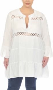 BOHO ME Lace Inset Ruffle Hem Tunic