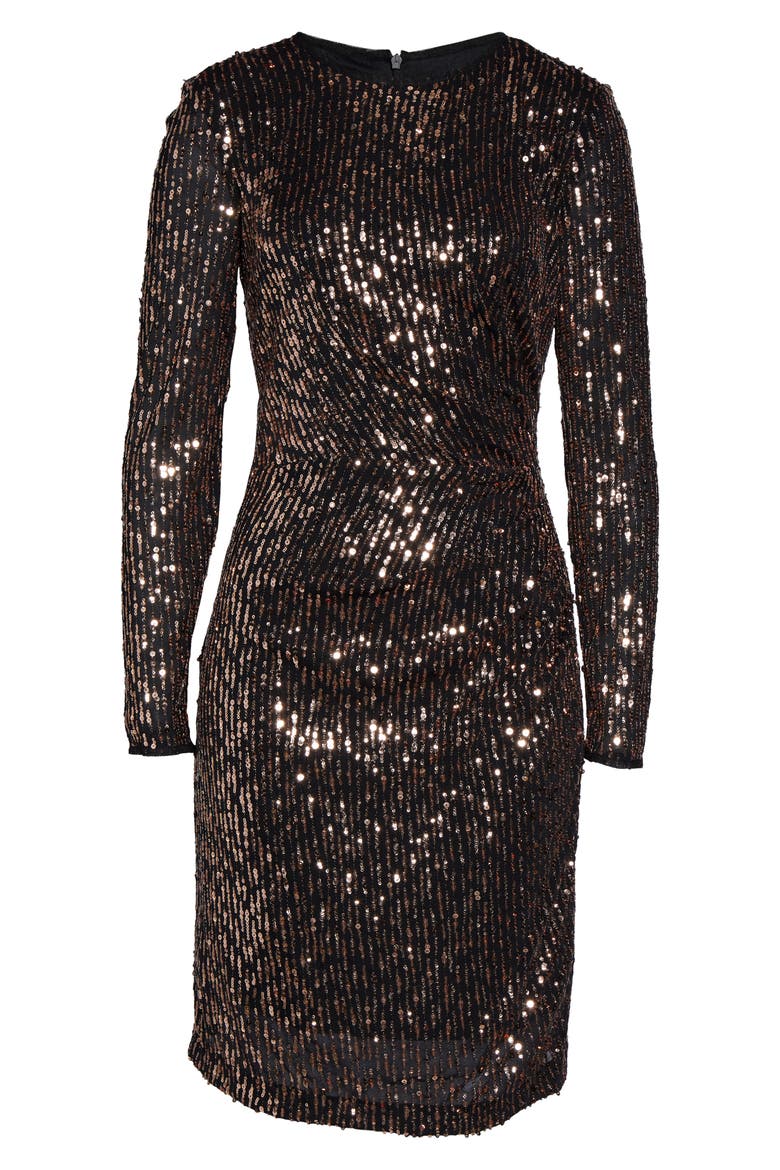 Sequin Long Sleeve Dress, Alternate, color, BLACK/ ROSE