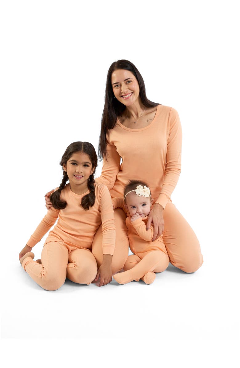 Leveret Kids Short Sleeve Cotton Solid Matching Family Pajamas, Alternate, color, Peach