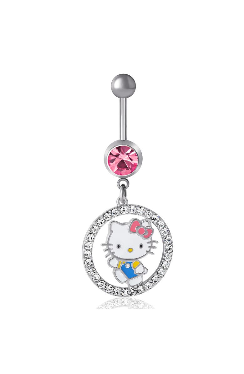 Hello Kitty 14G Stainless Steel Crystal Dangle Belly Button Ring, Main, color, Silver