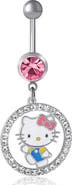 Hello Kitty 14G Stainless Steel Crystal Dangle Belly Button Ring