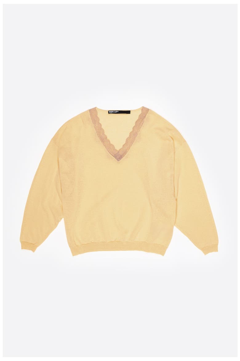 Long Linen Cotton Lace Sweater, Alternate, color, LIGHT YELLOW