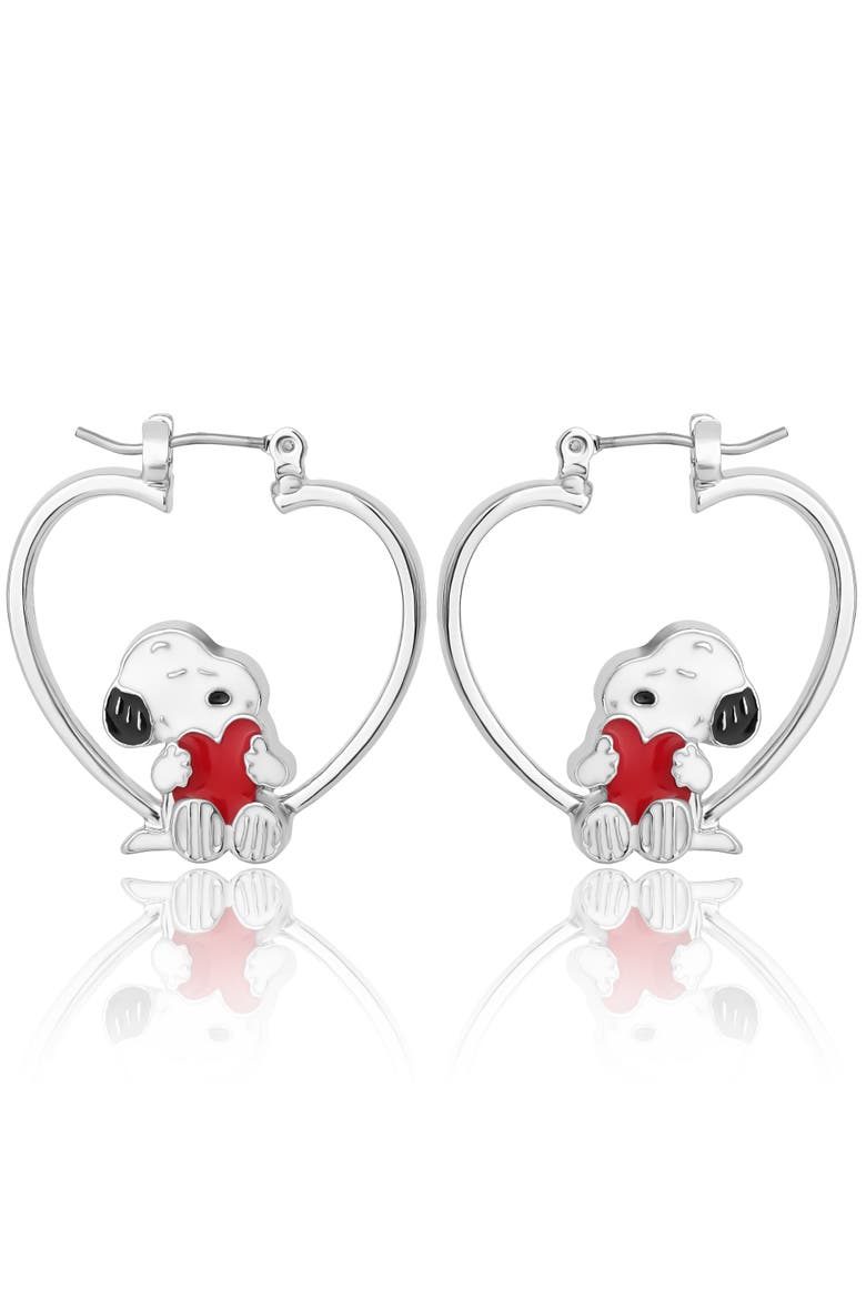 Snoopy Heart Hoop Earrings, Alternate, color, Silver