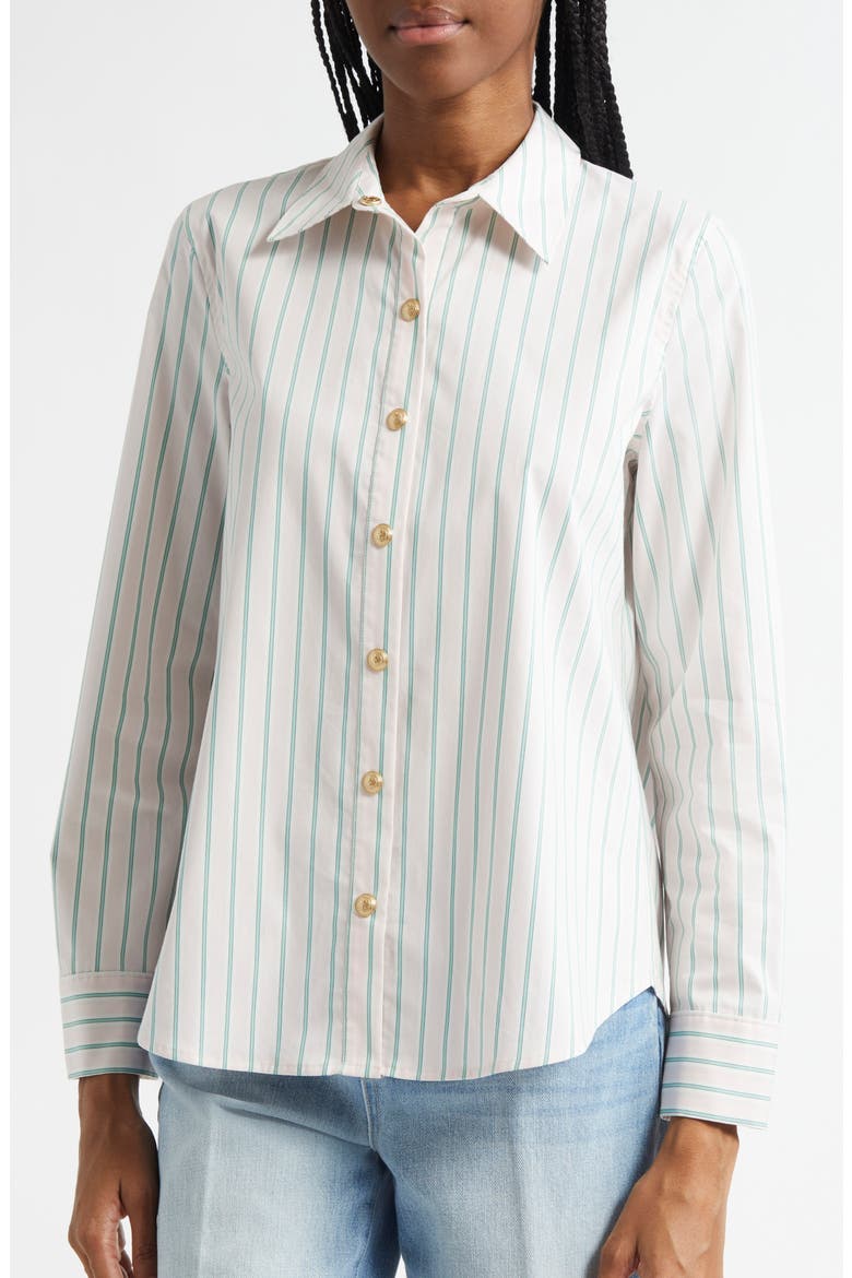 Ellery Stripe Cotton Blend Button-Up Shirt, Alternate, color, BABY PINK