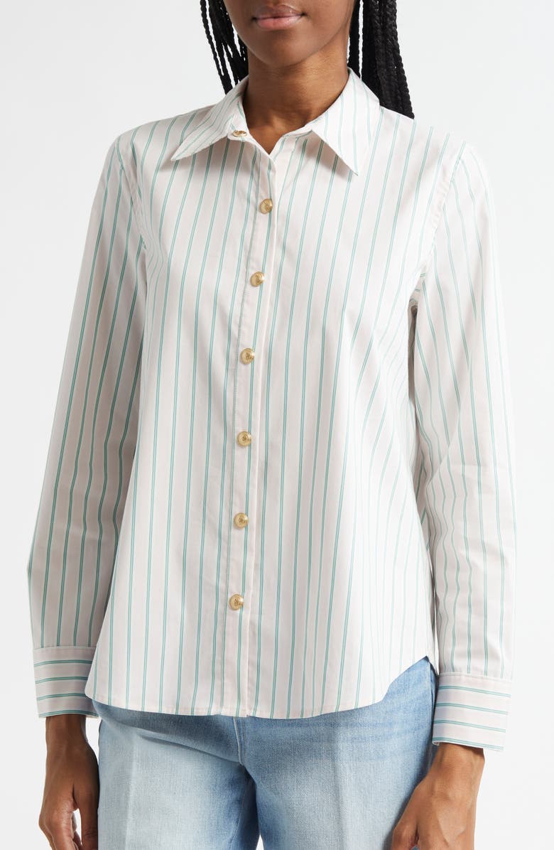 L'AGENCE Ellery Stripe Cotton Blend Button-Up Shirt, Alternate, color, Baby Pink