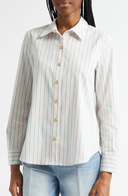 L Agence L'agence Ellery Stripe Cotton Blend Button-up Shirt In Pink