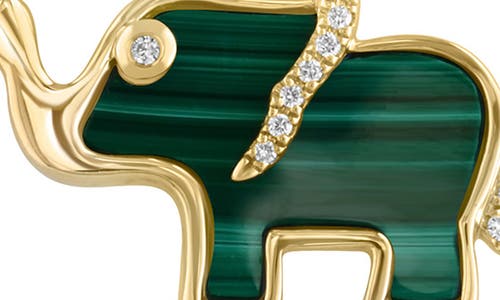 Effy Malachite & Diamond Elephant Pendant Necklace In Green