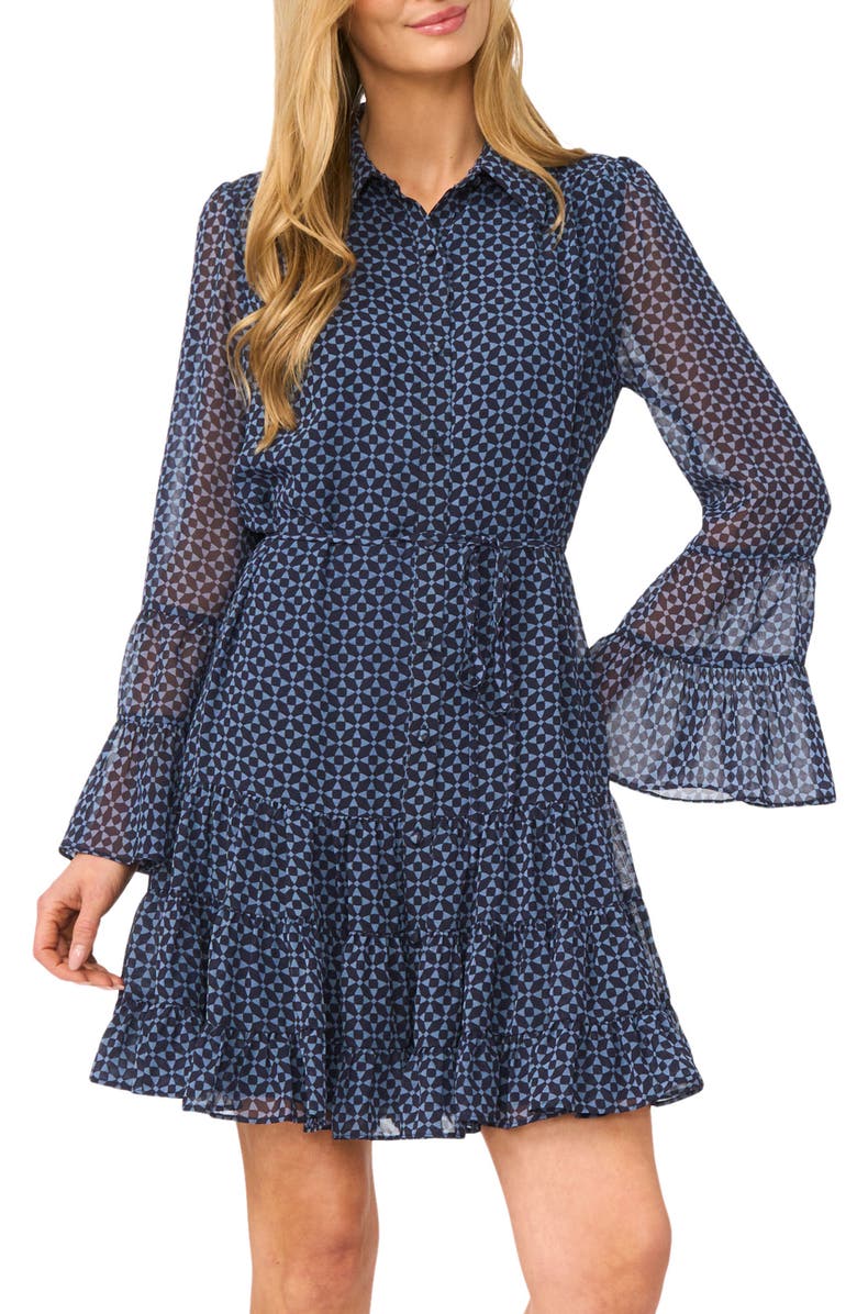 CeCe Tiered Flounce Long Sleeve Dress, Alternate, color, Night Horizon