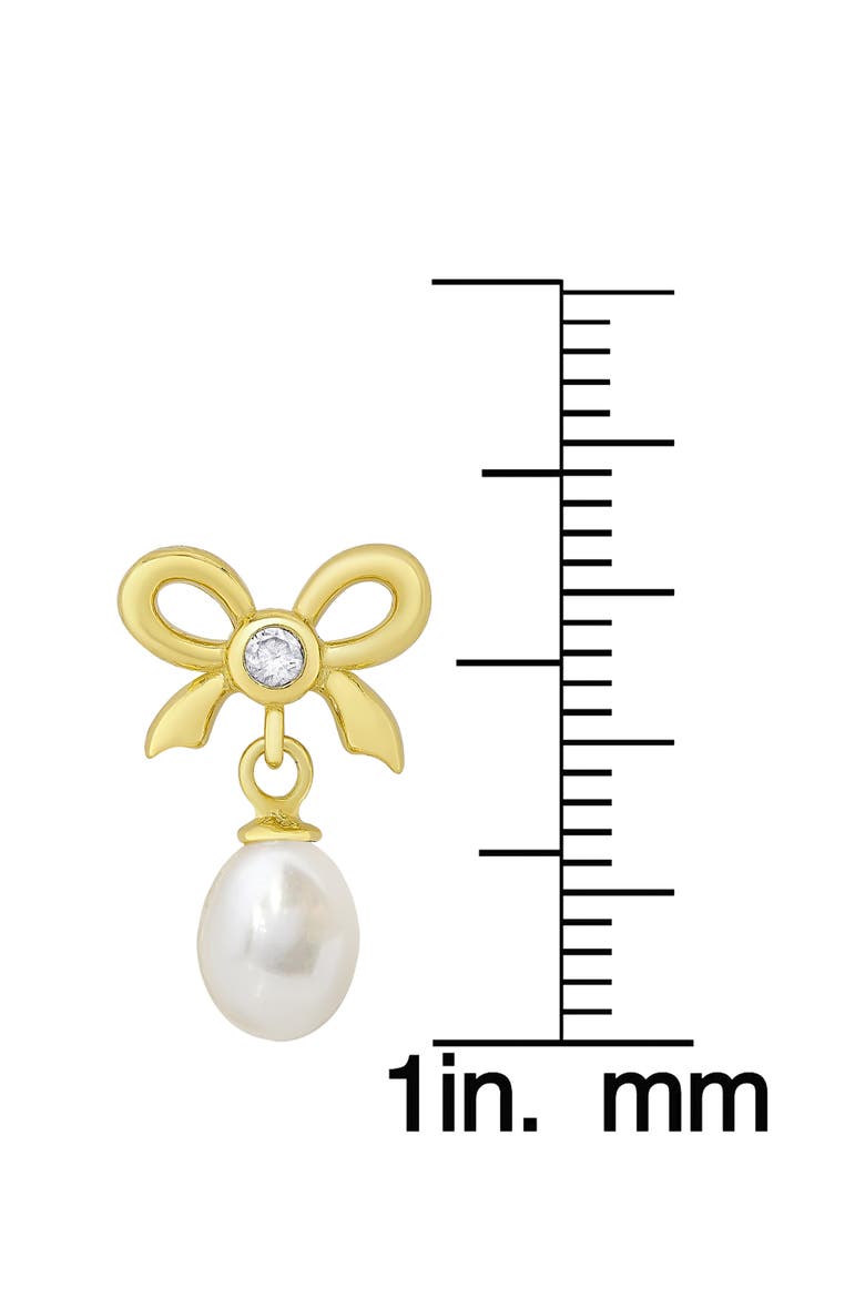 Kids' Cubic Zirconia & Pearl Bow Drop Earrings, Alternate, color, GOLD