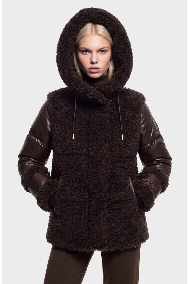 Marissa Teddy & Down Puffer Coat, Alternate, color, Espresso