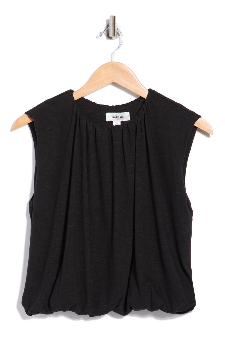 Crewneck Bubble Hem Tank, Alternate, color, BLACK