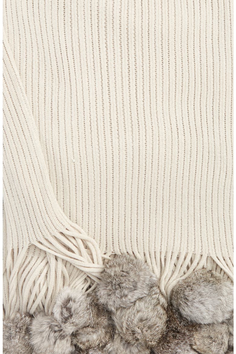 Genuine Rabbit Fur Pompom Rib Knit Throw, Alternate, color, SILVER
