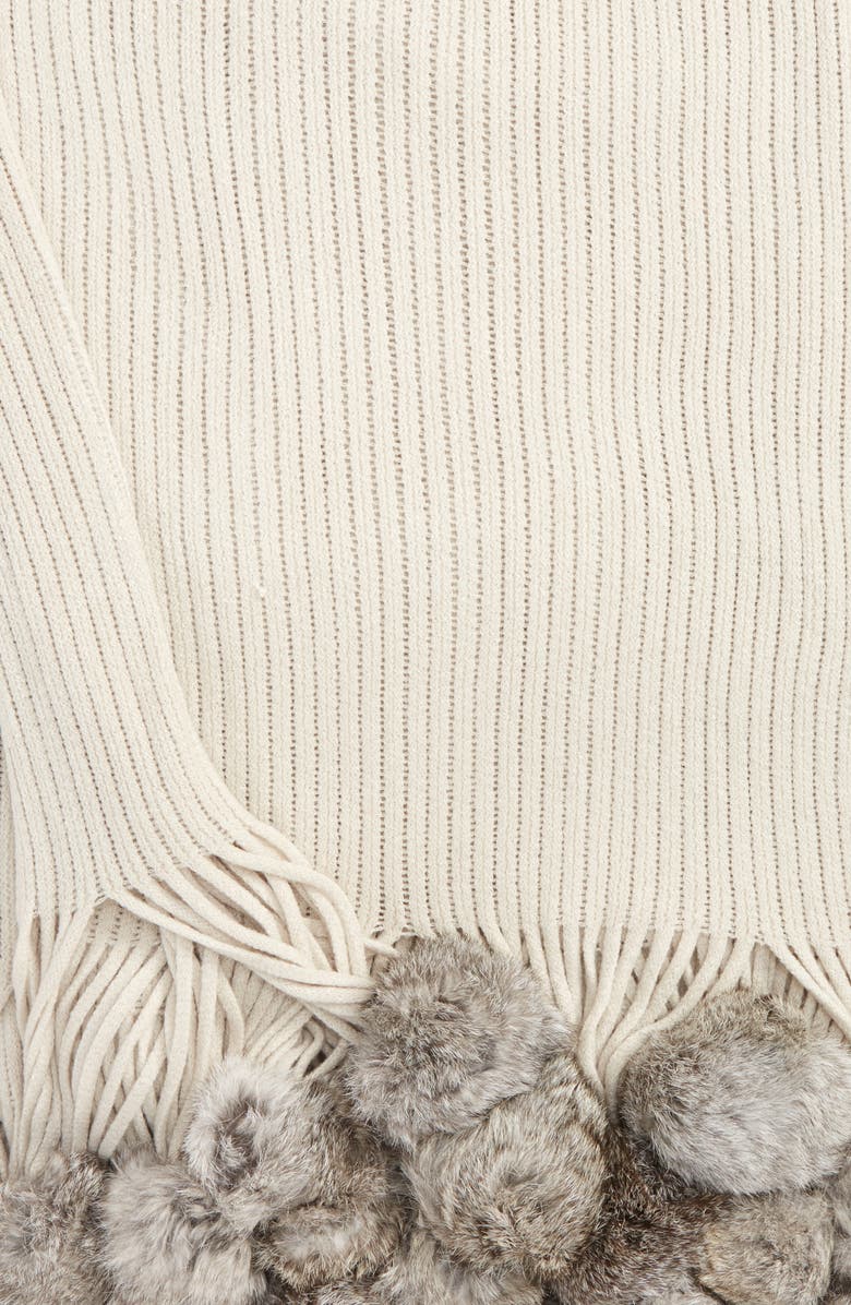 Echo Genuine Rabbit Fur Pompom Rib Knit Throw, Alternate, color, 