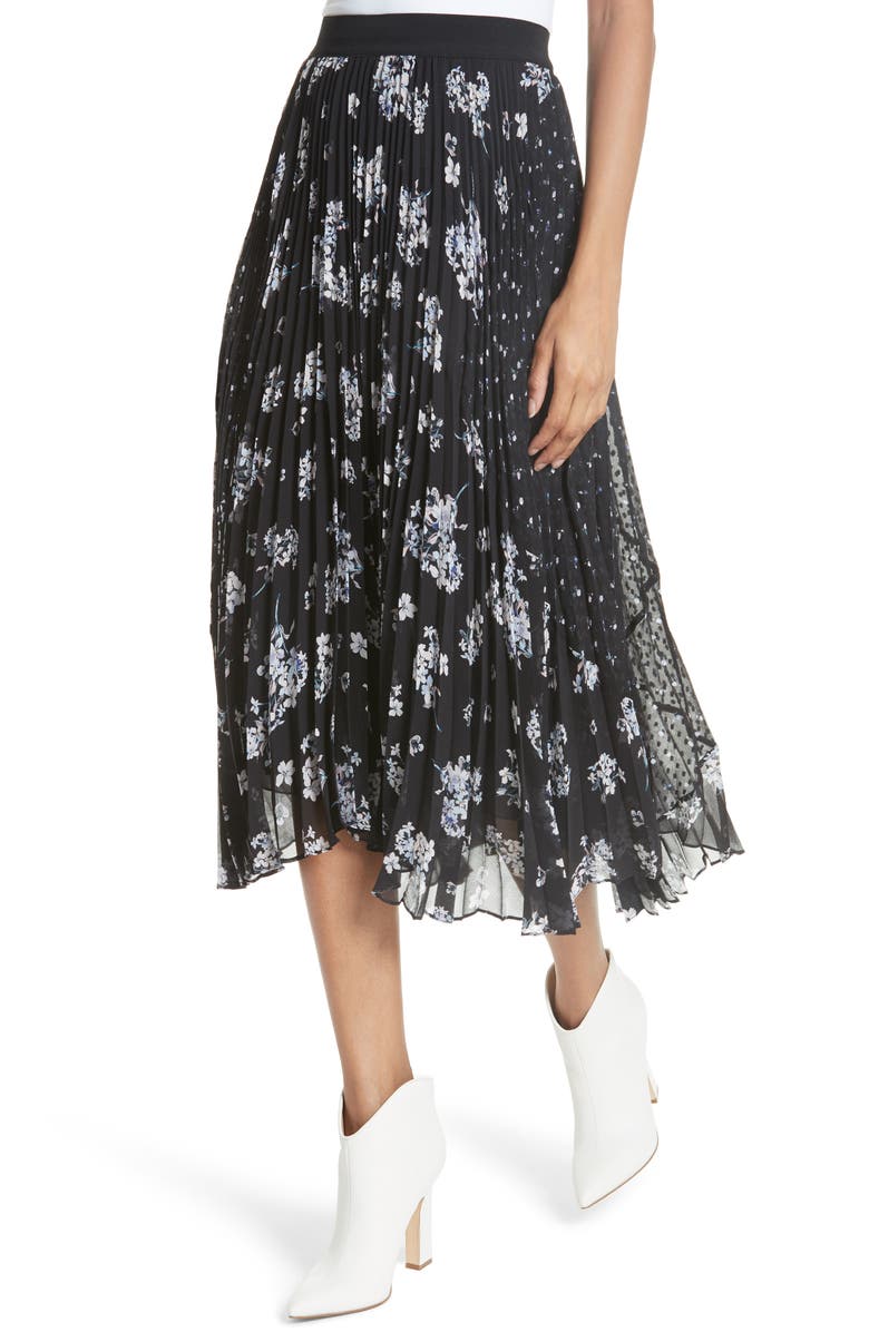 Rebecca Taylor Pleated Hydrangea Skirt, Alternate, color, 