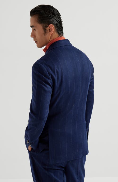 Brunello Cucinelli Wide Chalk Stripe Deconstructed Blazer In Blue