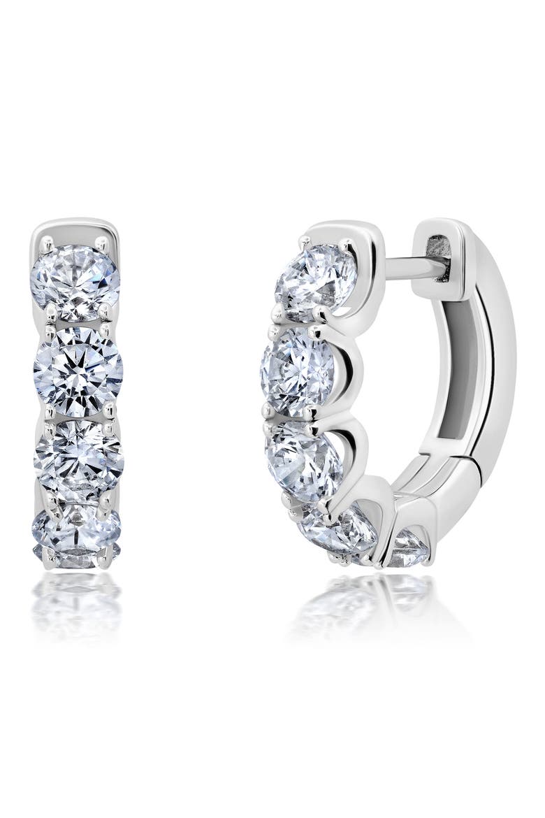 Small Brilliant Round Cubic Zirconia Hoop Earrings, Main, color, SILVER