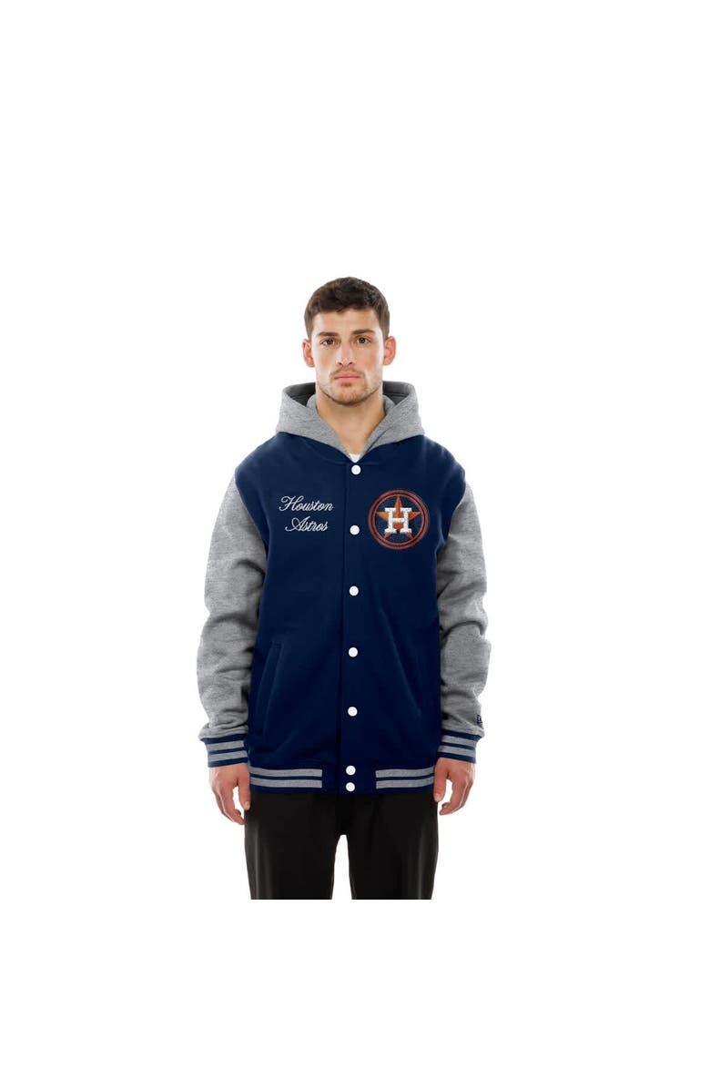 New Era Men's New Era Navy Houston Astros Throwback Prep Full-Snap Hoodie Jacket, Alternate, color, Navy