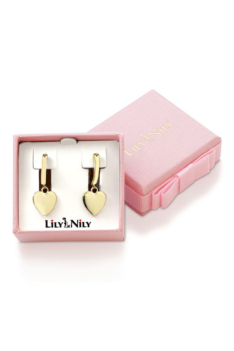 Kids' Heart Drop Hoop Earrings, Alternate, color, GOLD