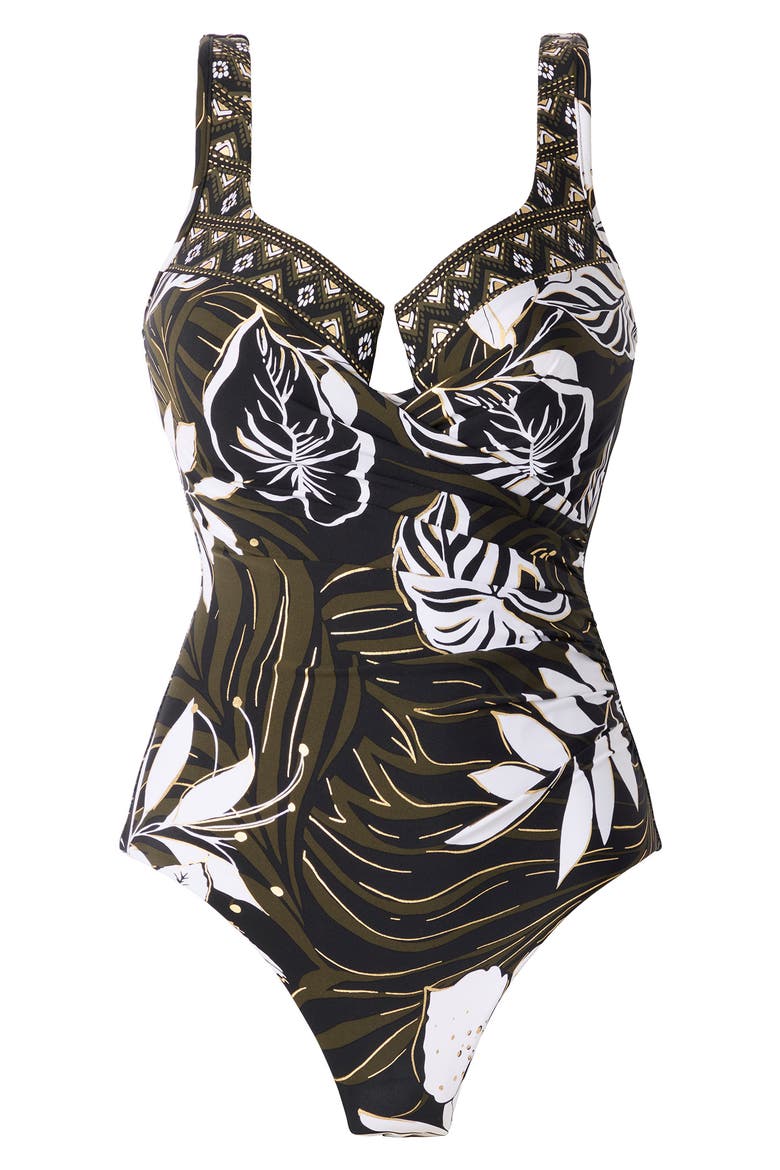 Elle Dorado Escape One-Piece Swimsuit, Alternate, color, BLACK/ MULTI